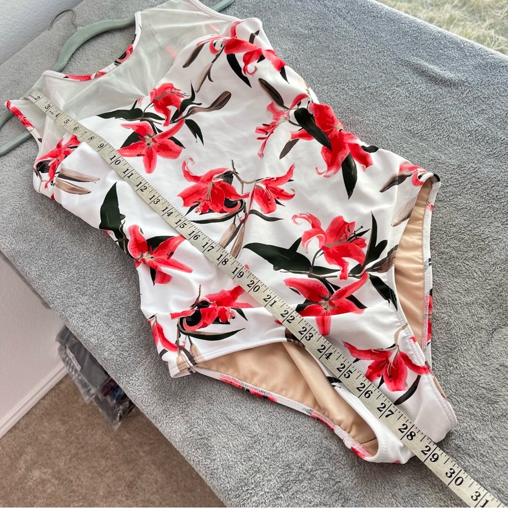 Albion White One-Piece Swimsuit with Coral Floral Print - Picture 13 of 14